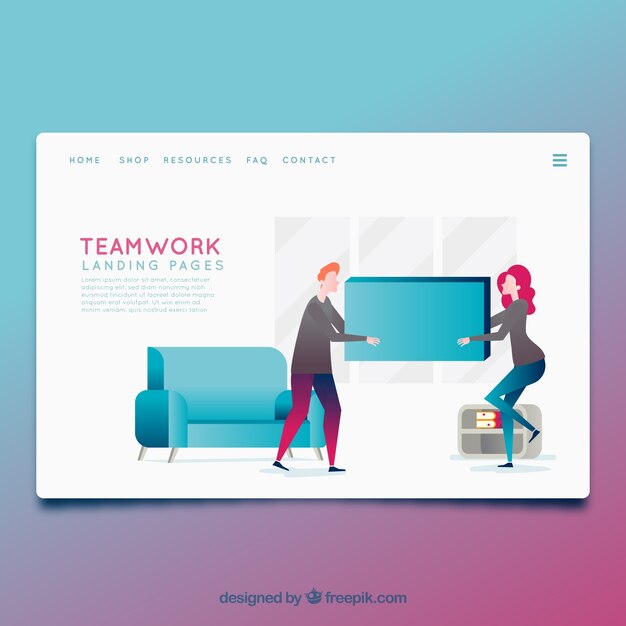 Landing page template with teamwork concept 