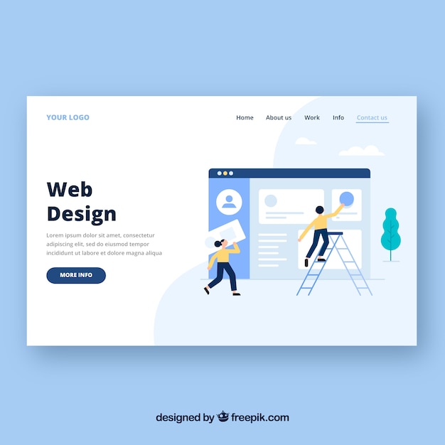 Free vector landing page template with web design concept