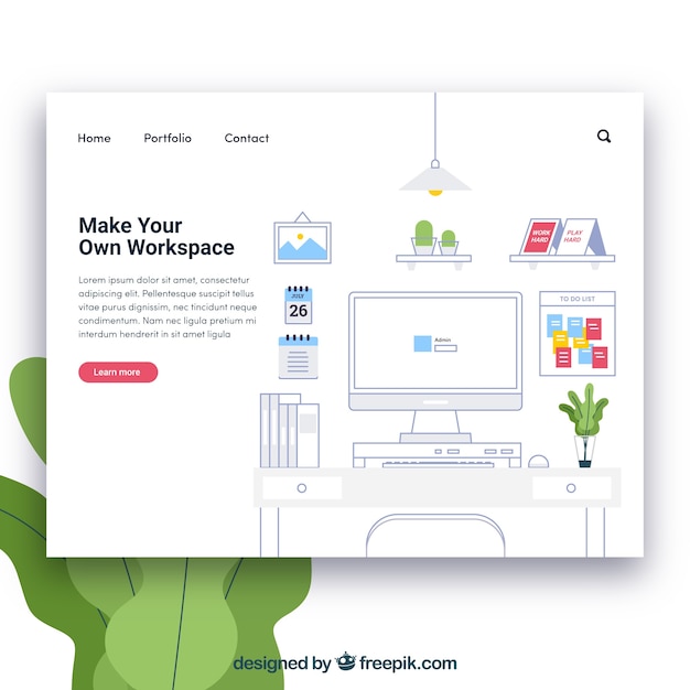 Landing page template with workspace concept