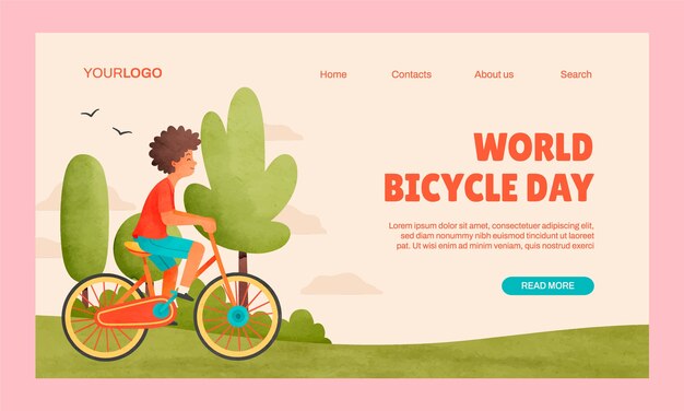 世界自転車デーのお祝いのランディングページテンプレート