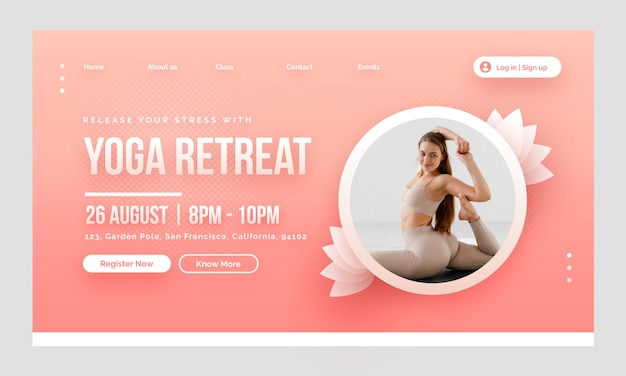 Vettore gratuito modello di pagina di destinazione per ritiro yoga e spa