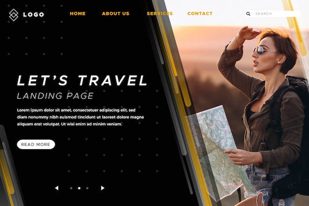 Free vector landing page travel with photo