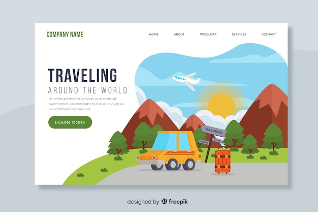 無料ベクター 世界中を旅するランディングページ