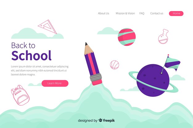 Landing page web template with back to school theme