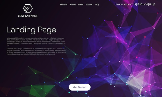 Free vector landing page website template with abstract low poly design