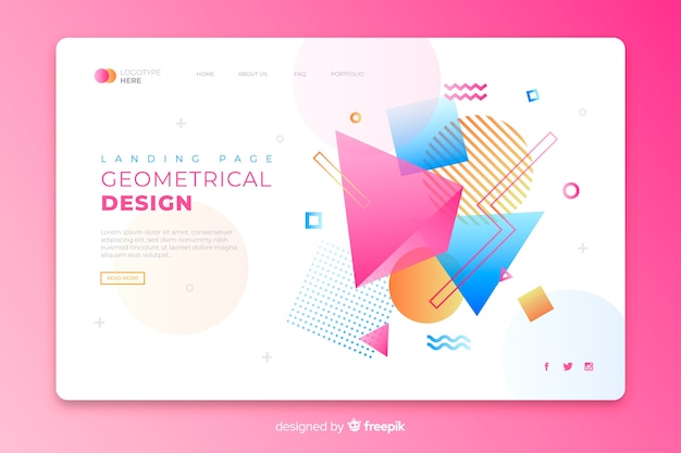 無料ベクター カラフルな幾何学的要素を持つランディングページ