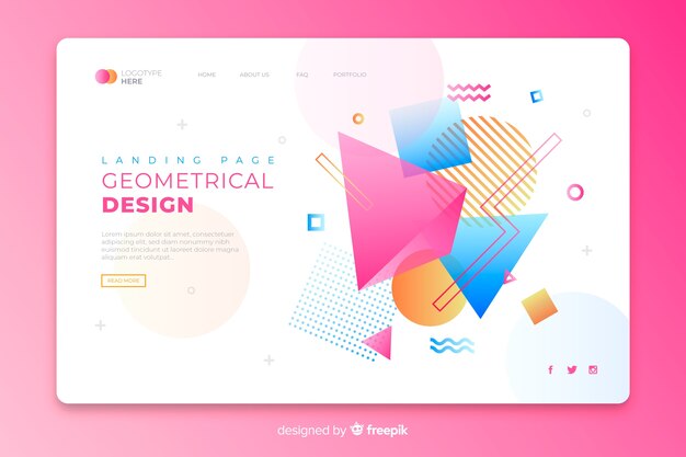 Landing page with colorful geometric elements