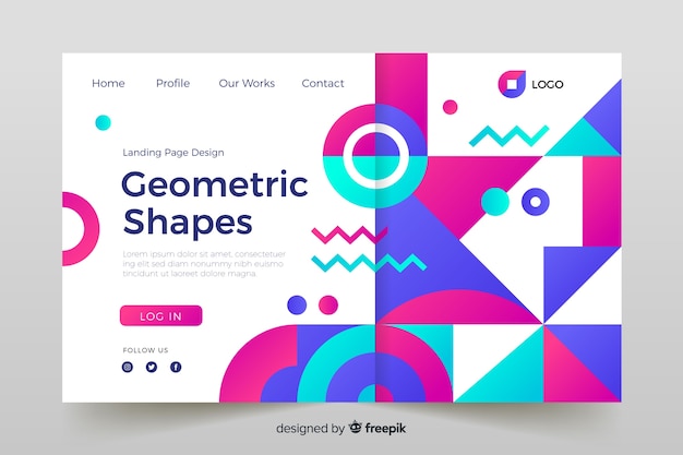 Free vector landing page with colorful geometric models