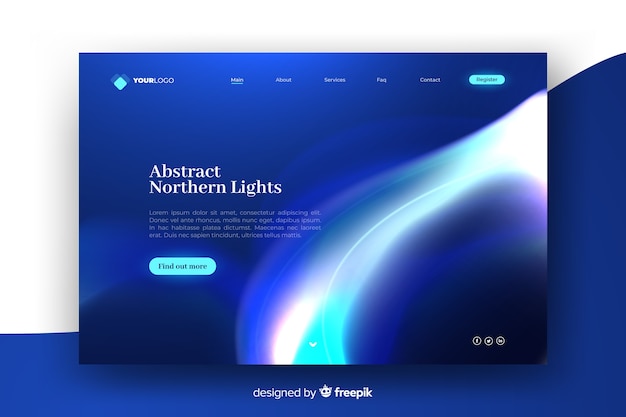 Landing page with colorful northern lights