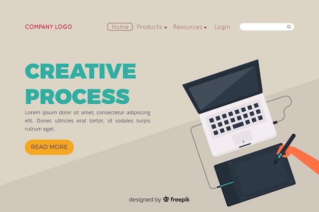 Landing page with creative process concept