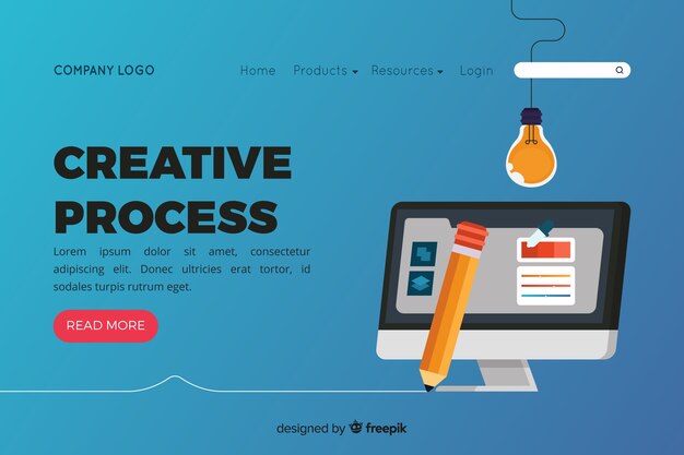 Landing page with creative process concept