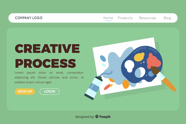 Free vector landing page with creative process concept