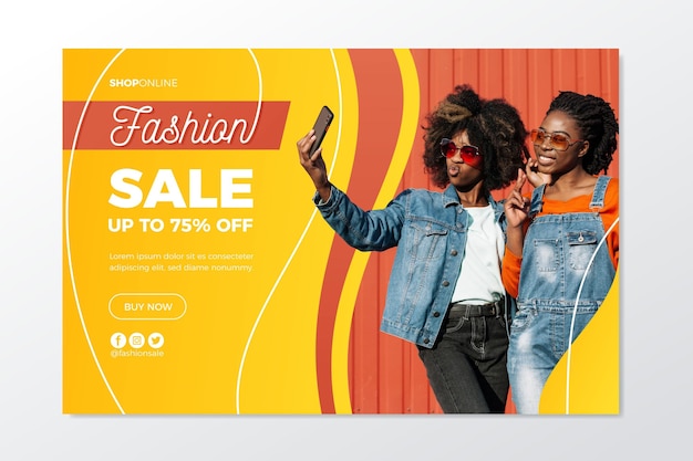 Free vector landing page with fashion sale theme
