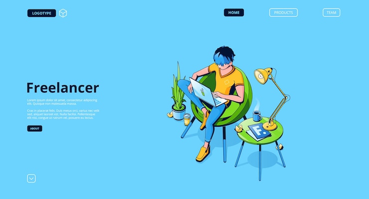 Free Vector landing page with freelancer man working in remote