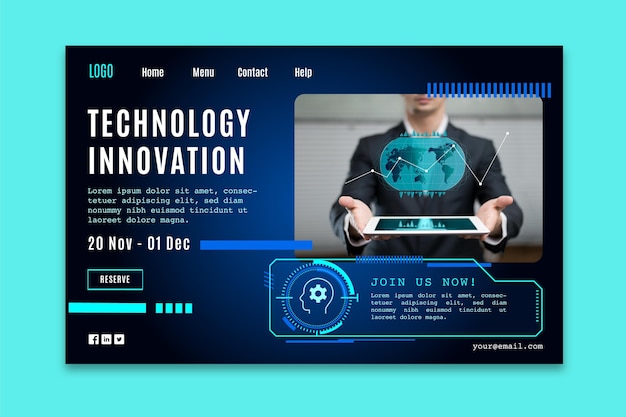 Free vector landing page with futuristic technology