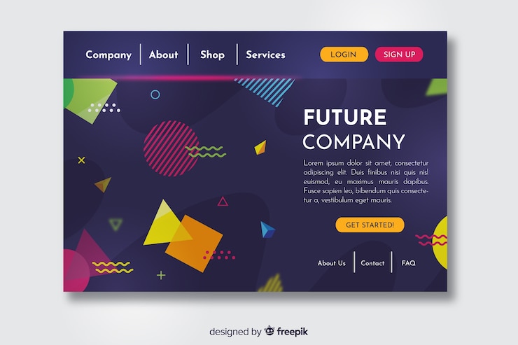 मुफ़्त वेक्टर landing page with geometric design
