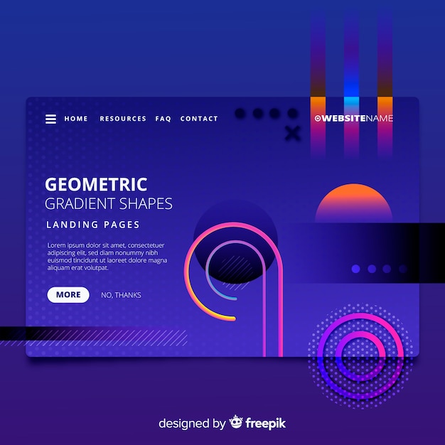 Landing page with geometric gradient shapes