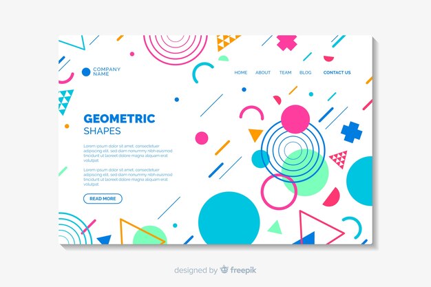 Landing page with geometric shapes