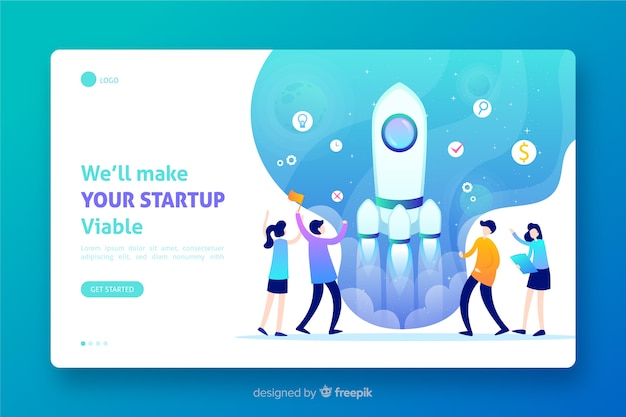 無料ベクター 手描きロケットスタートアップのランディングページ