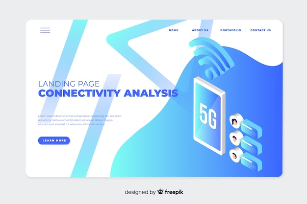 無料ベクター 等尺性5gテクノロジーを使用したリンク先ページ