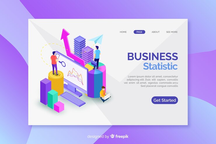 Free Vector landing page with isometric marketing graphs