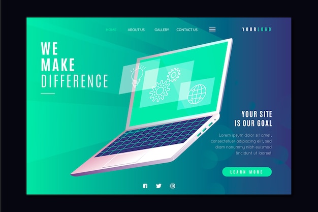 無料ベクター ビジネステンプレートのラップトップでランディングページ