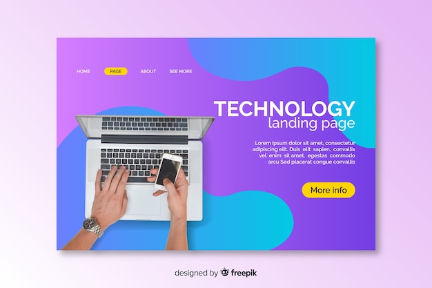 Landing page with laptop liquid effect