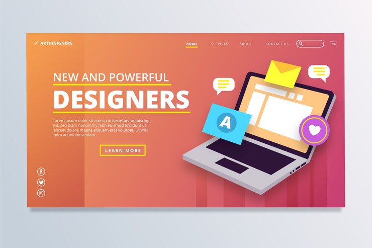Free Vector landing page with laptop template