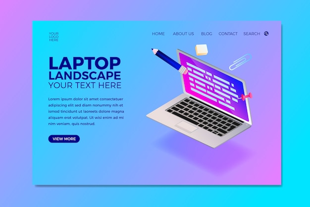 Free vector landing page with laptop template