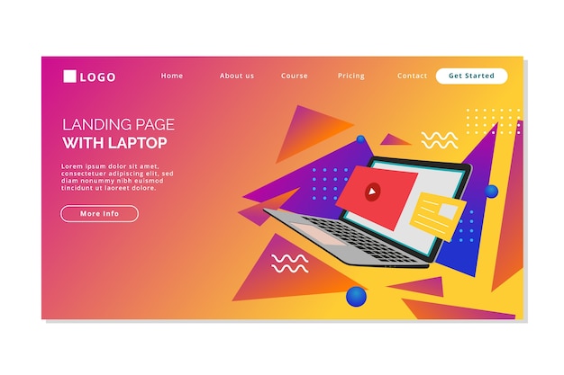 Free vector landing page with laptop with gradient