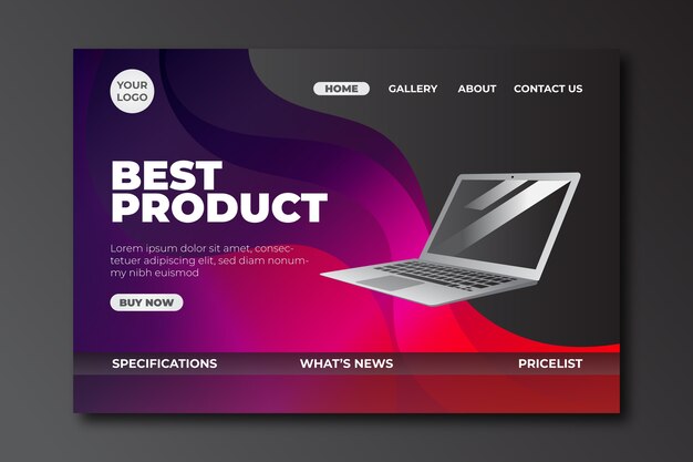 Landing page with laptop with gradient