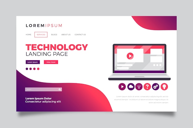Free vector landing page with laptop with gradient