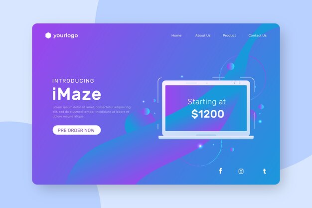 グラデーション付きのラップトップでランディングページ