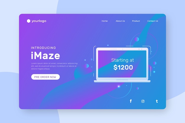 Landing page with laptop with gradient