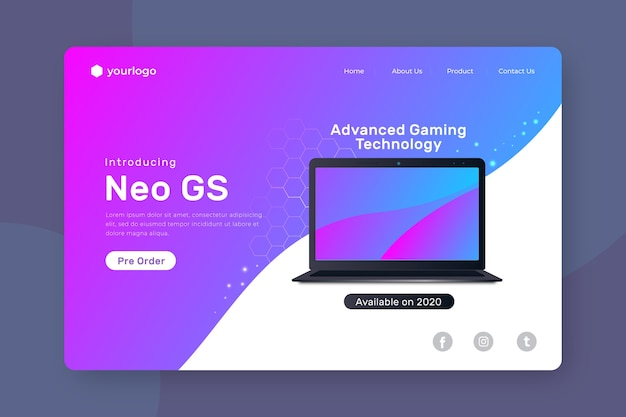 Landing page with laptop with gradient