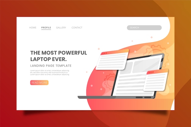 Free vector landing page with laptop