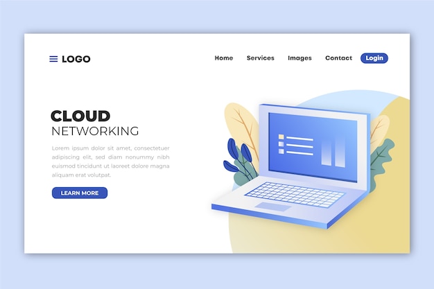 Free vector landing page with laptop