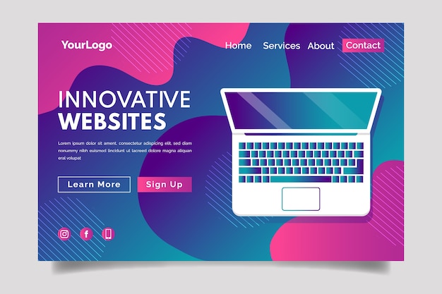 Free vector landing page with laptop