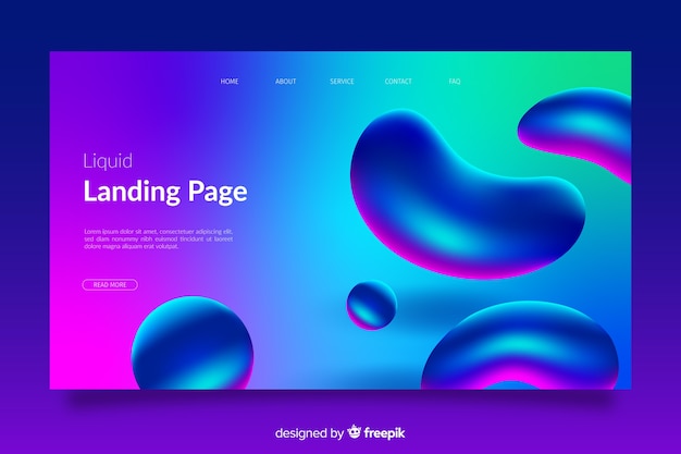 Free vector landing page with liquid effect shapes