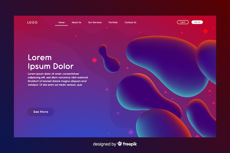 Free Vector landing page with liquid effect