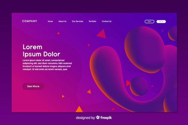 Free vector landing page with liquid effect