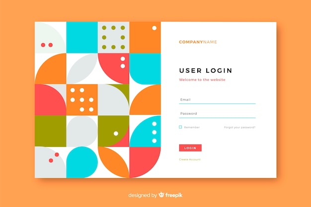 Free vector landing page with login and geometric shapes