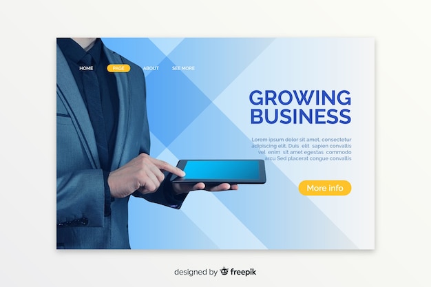 Landing page with man holding a tablet