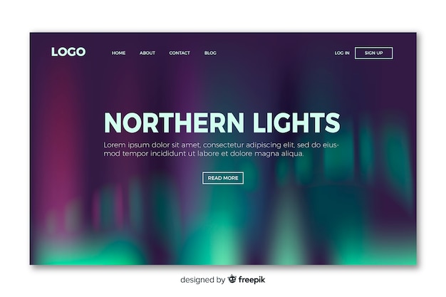 Free vector landing page with northern lights