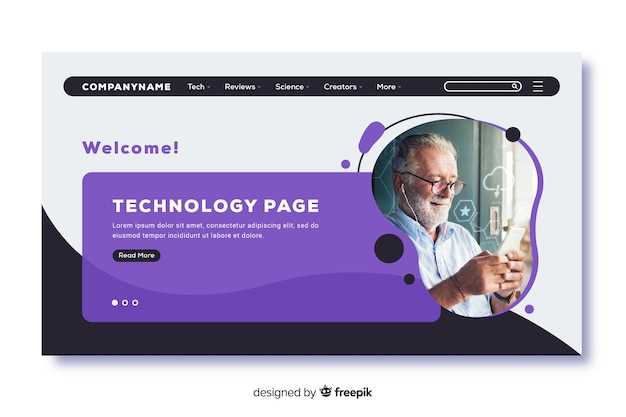 Landing page with old man photo