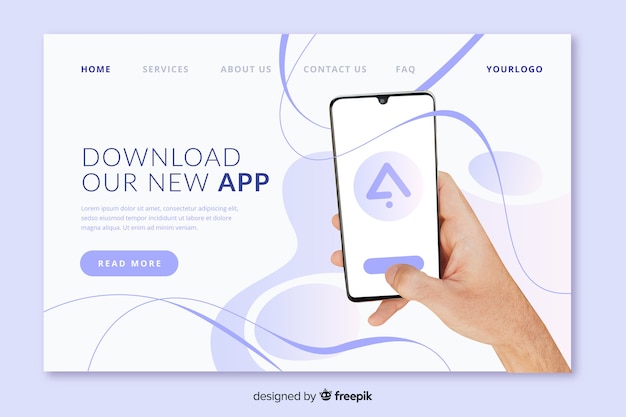 Free vector landing page with phone in hand photo