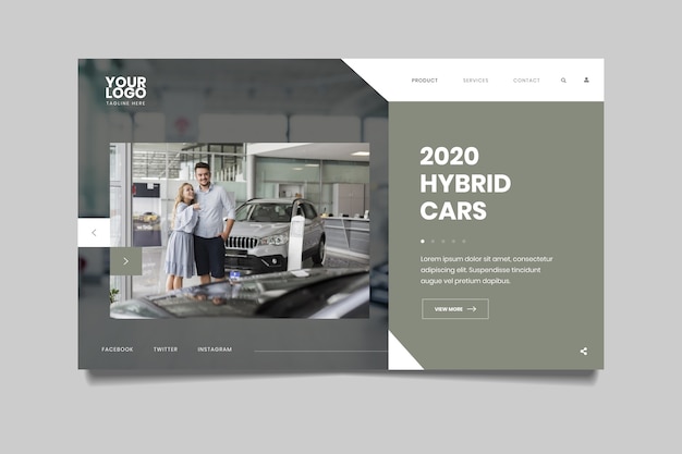 Free vector landing page with photo of car and couple