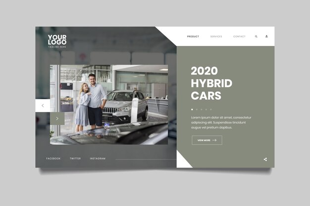 Landing page with photo of car and couple