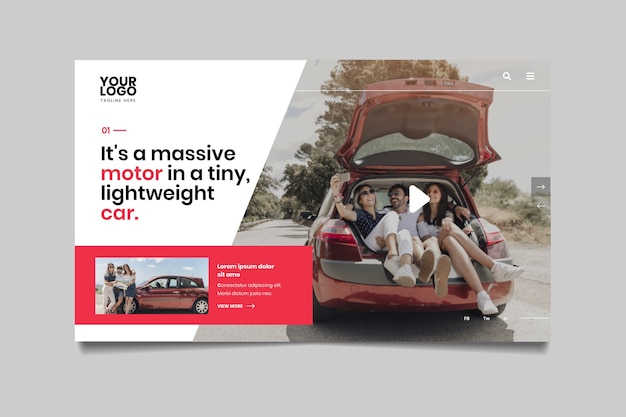 Landing page with photo of people in car