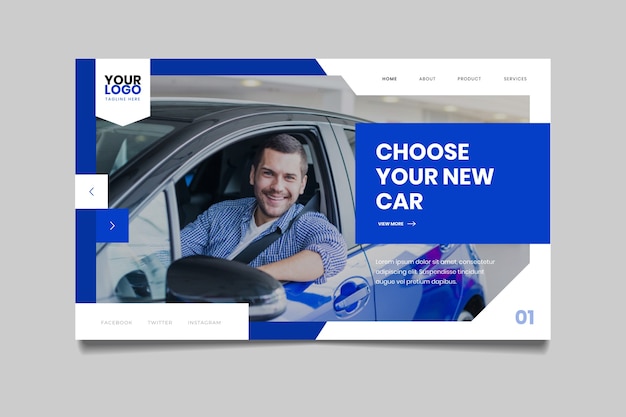 Landing page with photo of smiley man in car